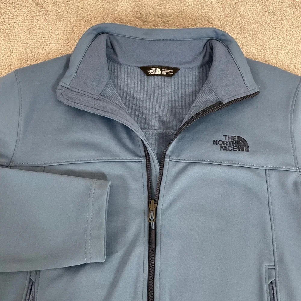North Face Softshell Jacket Mens Medium WindWall Grid Full Zip Light Blue
